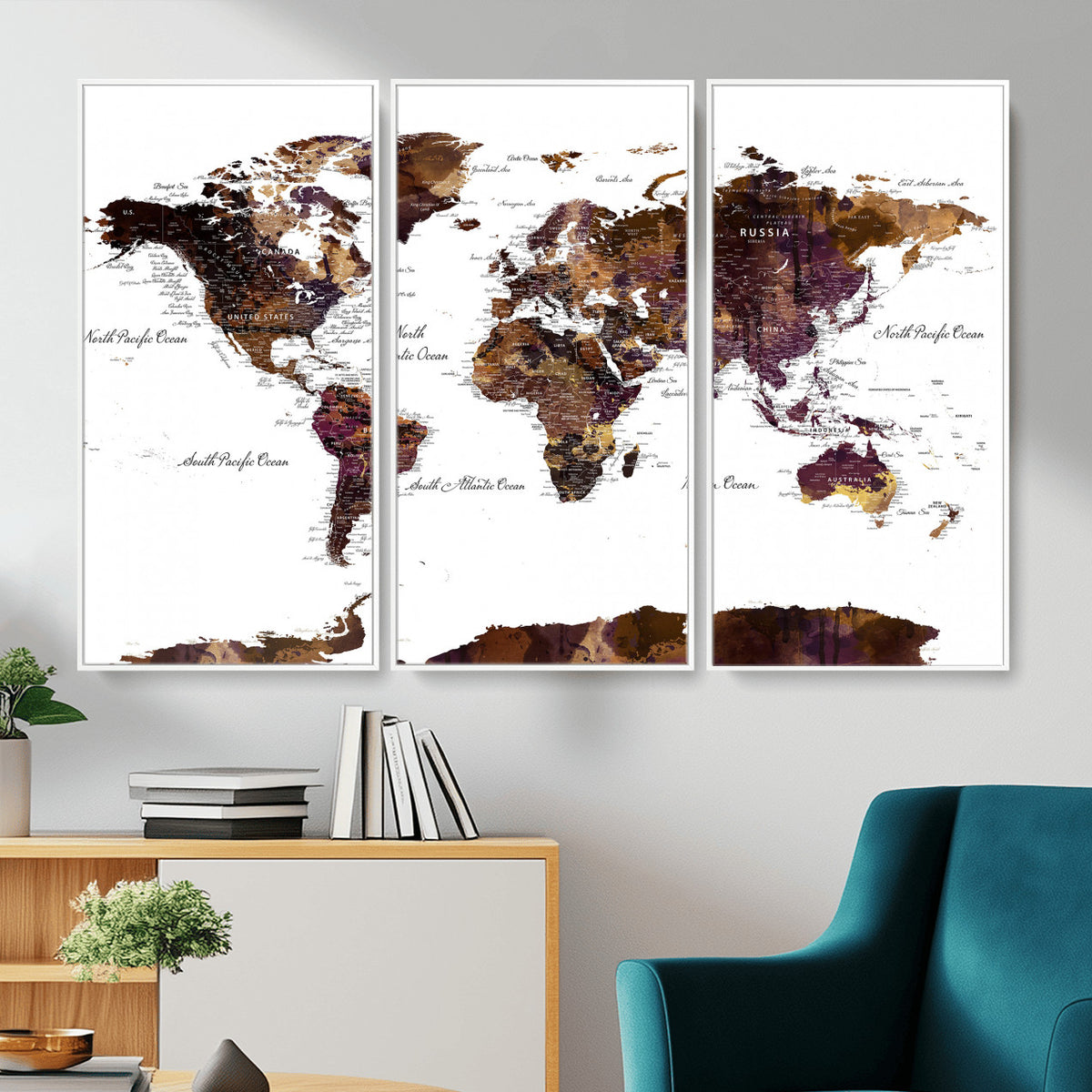 50611-PAN-FL-20X10 - World Map Canvas Print | Detailed Map of the World Wall Art