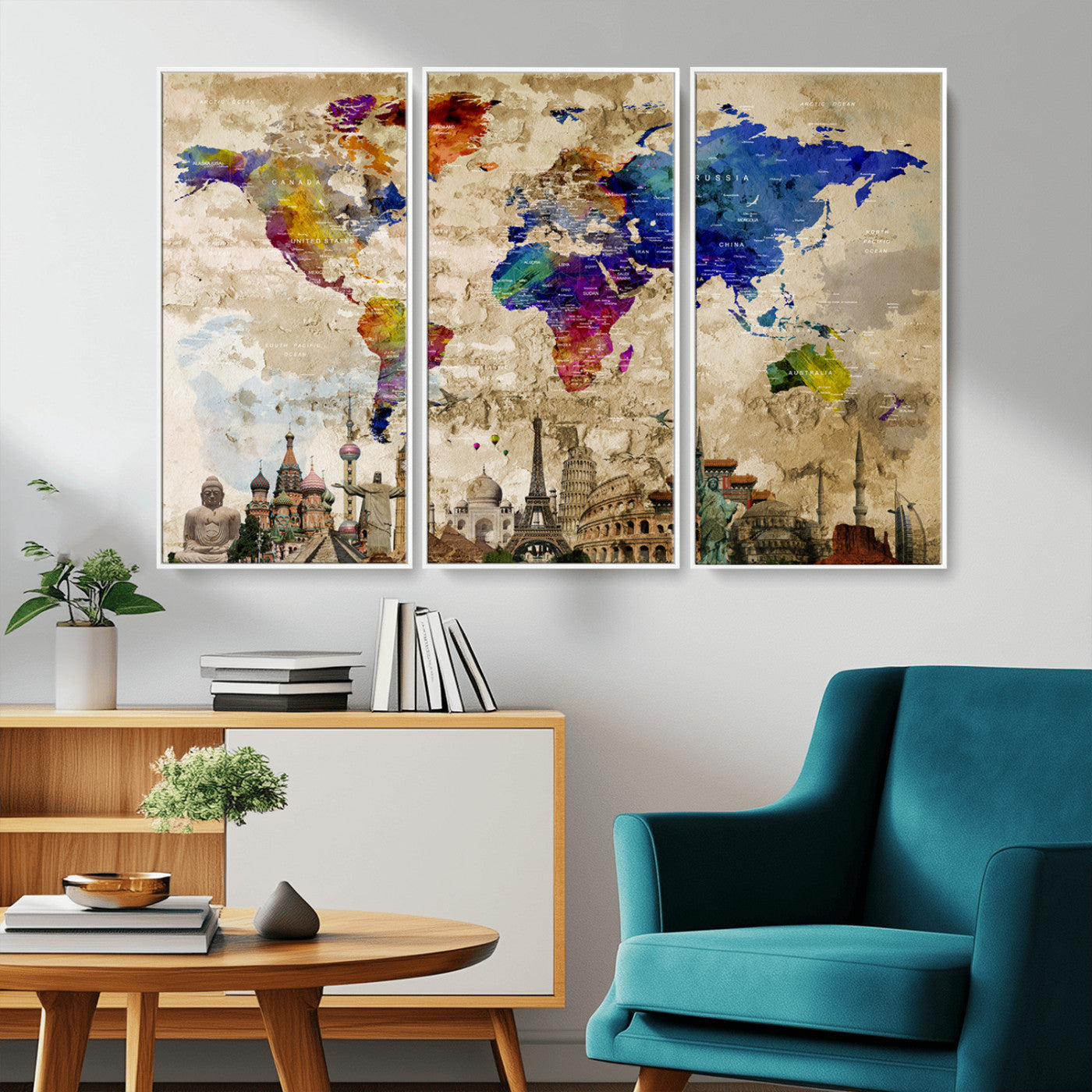 MGV-FC-48X32-3P - Push Pin World Map Canvas Print – Framed Wall Art for Couples to Track Their Travels – Anniversary