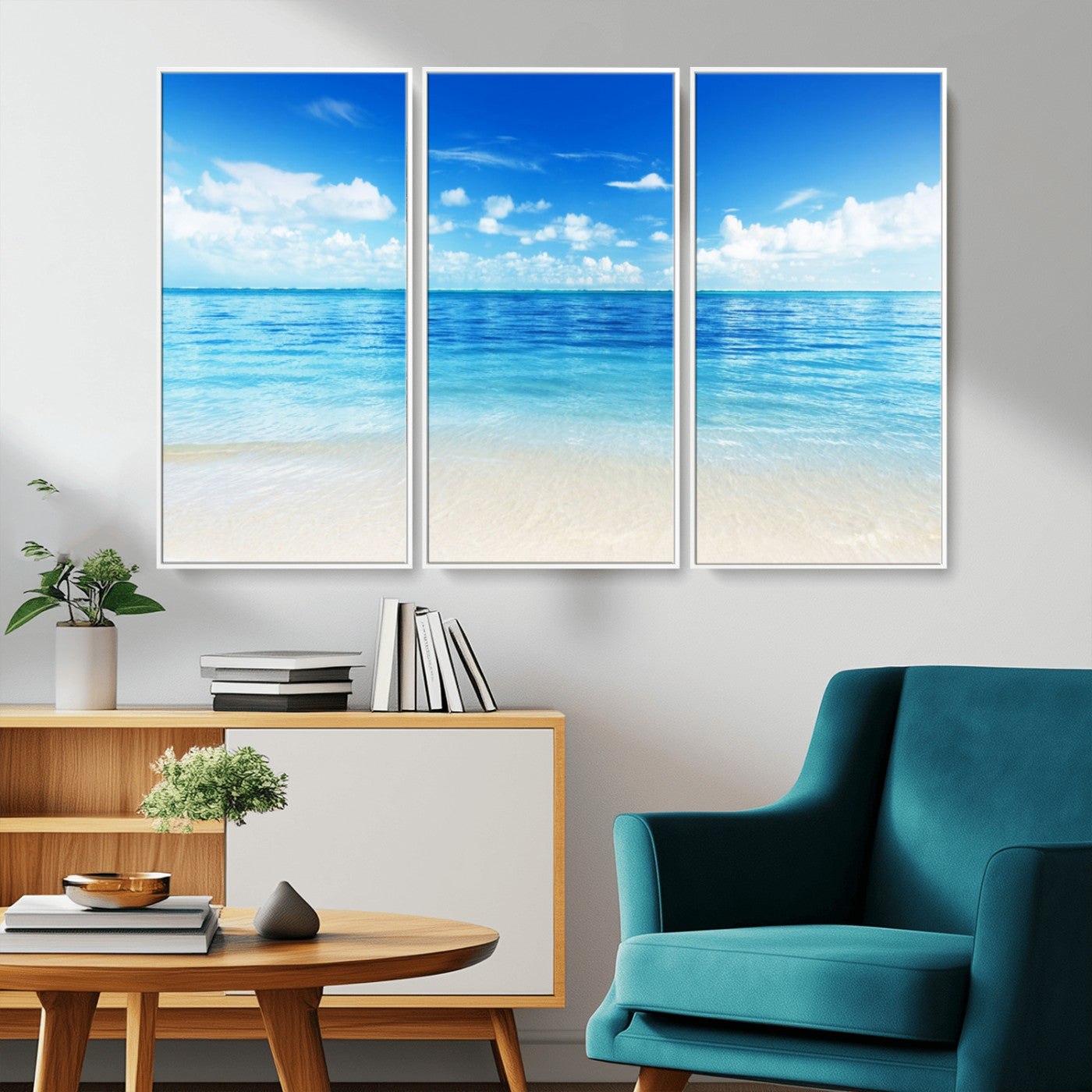 MGV-FC-48X32-3P - Beach Scene Canvas Wall Art Print – Tranquil Ocean Horizon and White Sand Beach Wall Decor for Home