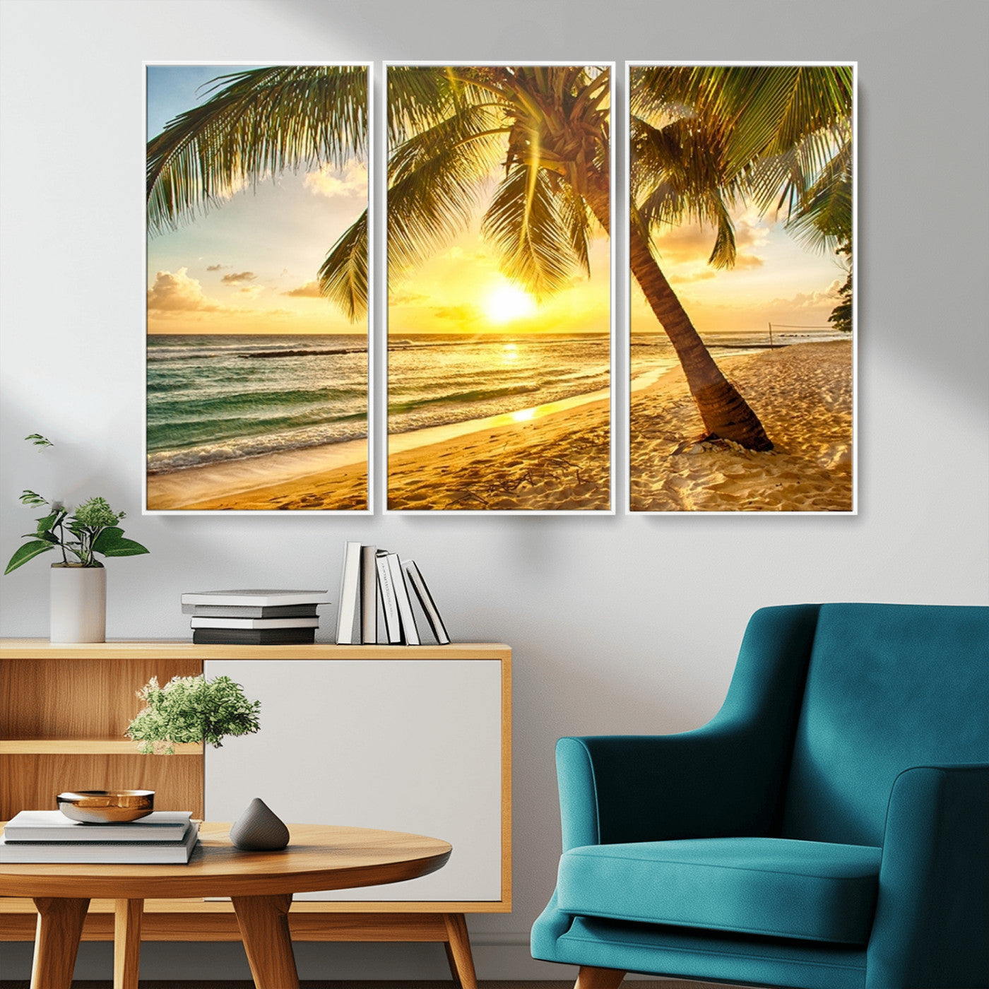 MGV-FC-48X32-3P - Beach Sunset Canvas Wall Art Print - Tropical Beach Canvas Wall Art Print – Vibrant Palm Trees and