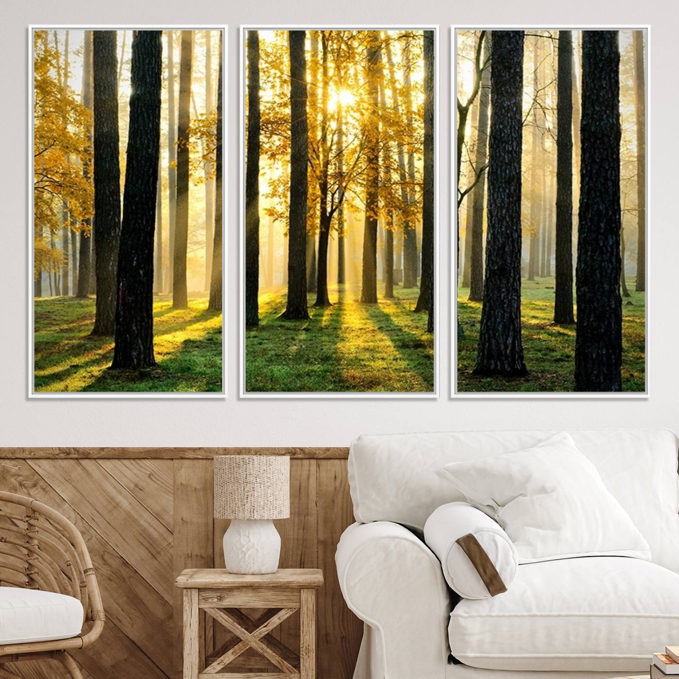 60024-MGV-CV-36X24-Sunlit Forest Wall Art Canvas Print - Large Framed Woodland Wall Art for Home or Office Decor, Rustic Nature Scene with Golden Light
