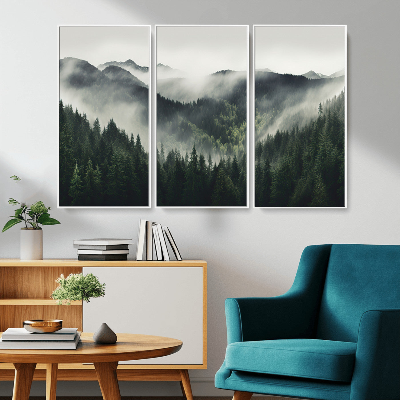 MGV-FC-48X32-3P - Misty Forest Canvas Print Wall Art Premium Canvas Print a Foggy and Serene Atmosphere