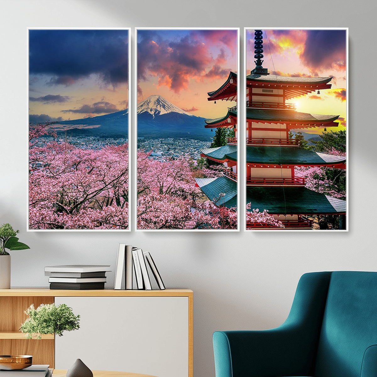 95987-MGV-CV-24X16 - Cherry Blossoms Canvas Print, Chureito Pagoda and Mount Fuji Wall Art