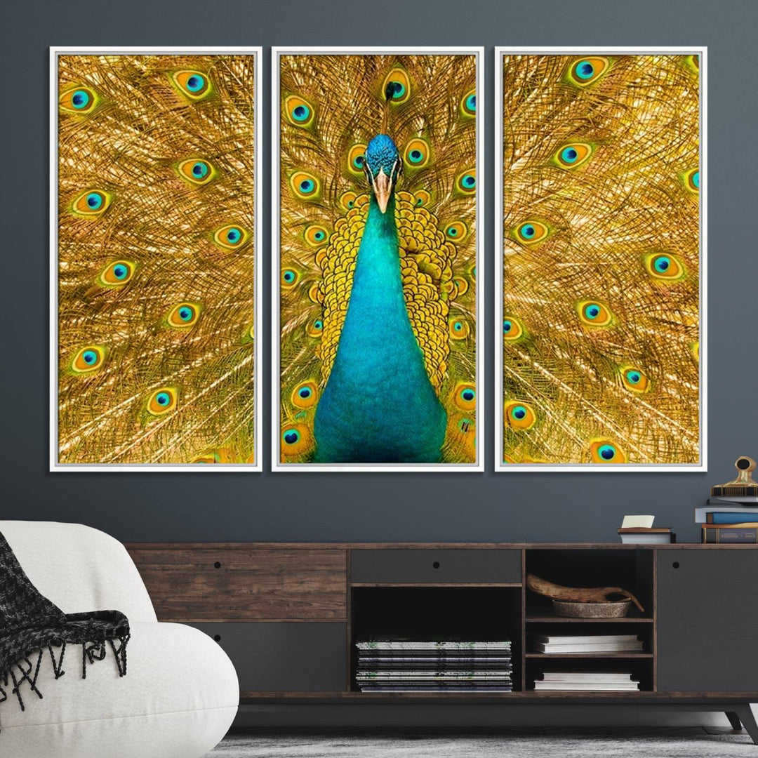 The Peacock Wall Art Canvas Print adorns a bright wall.