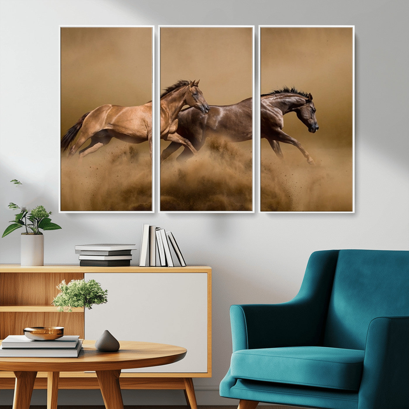 MGV-FC-48X32-3P - Large Wall Art Animal Canvas Print - Two Running Brown Horses