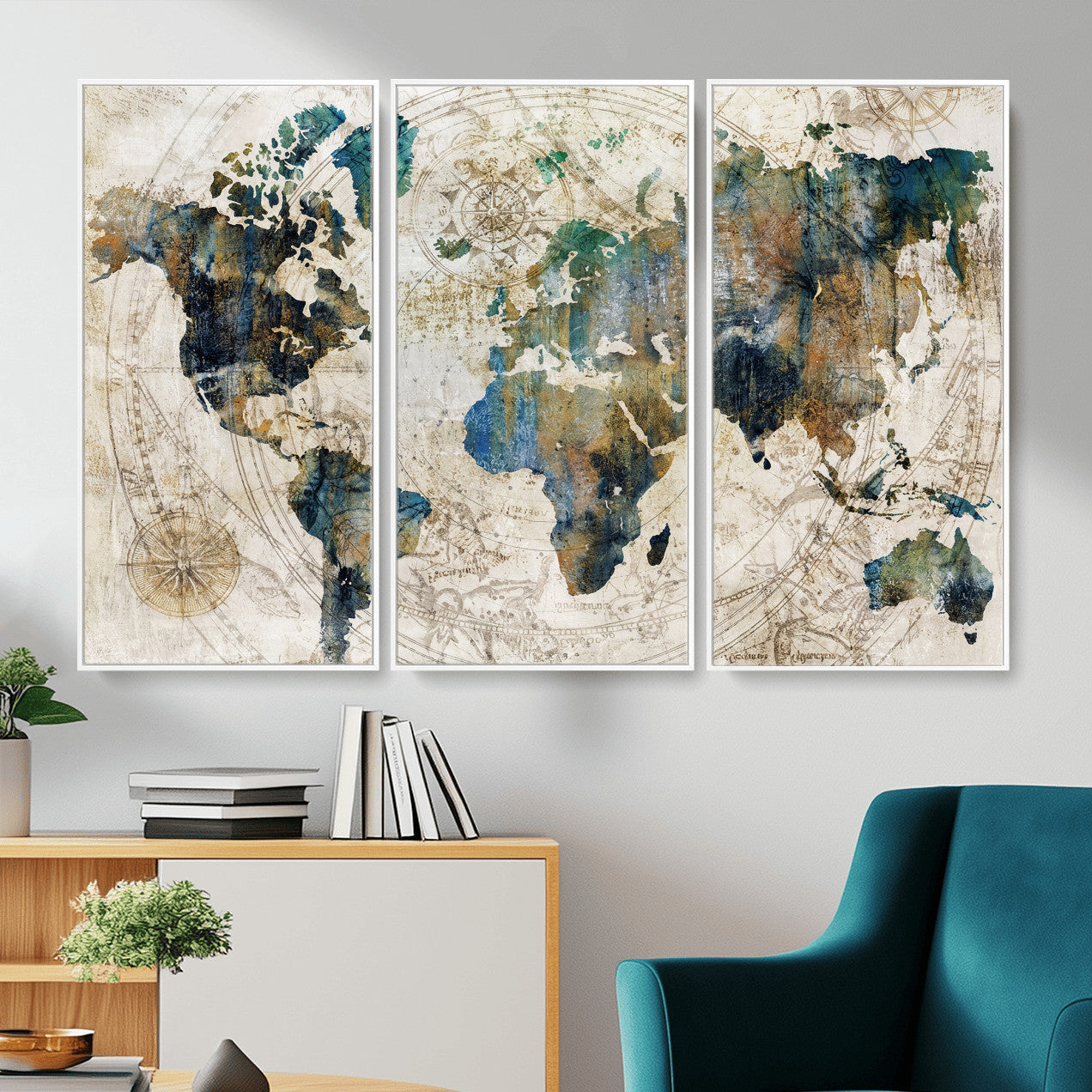 36972-MGV-CV-36X24 - Grunge Abstract World Map Art Print Canvas Print for Office Decor