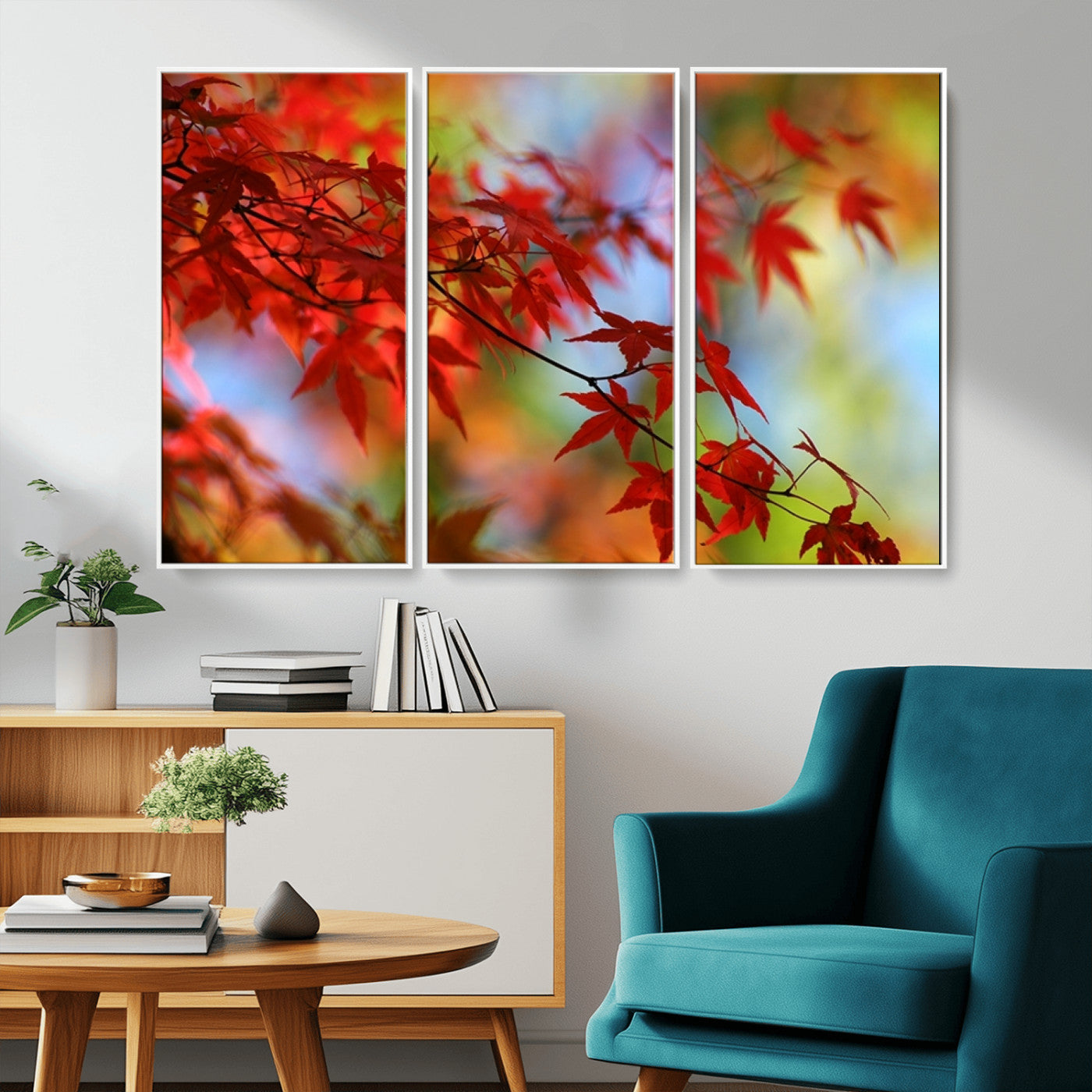 MGV-FC-48X32-3P - Red Leaves Autumn Forest Wall Art Canvas, Red Leaves Autumn Forest Canvas Print