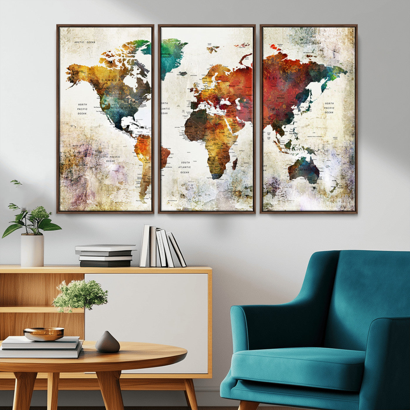-Push Pin World Map Canvas Print – Framed Wall Art for Couples to Track Their Travels – Anniversary