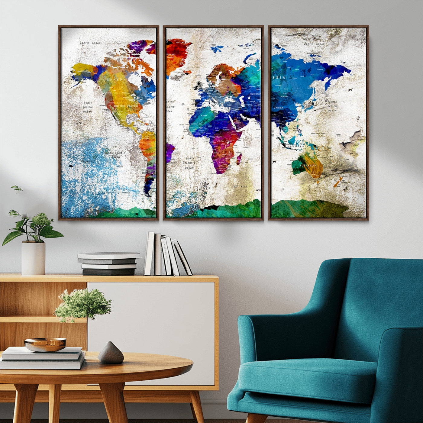 MGV-FC-48X32-3P - Push Pin World Map Canvas Print – Framed Wall Art for Couples to Track Their Travels – Anniversary