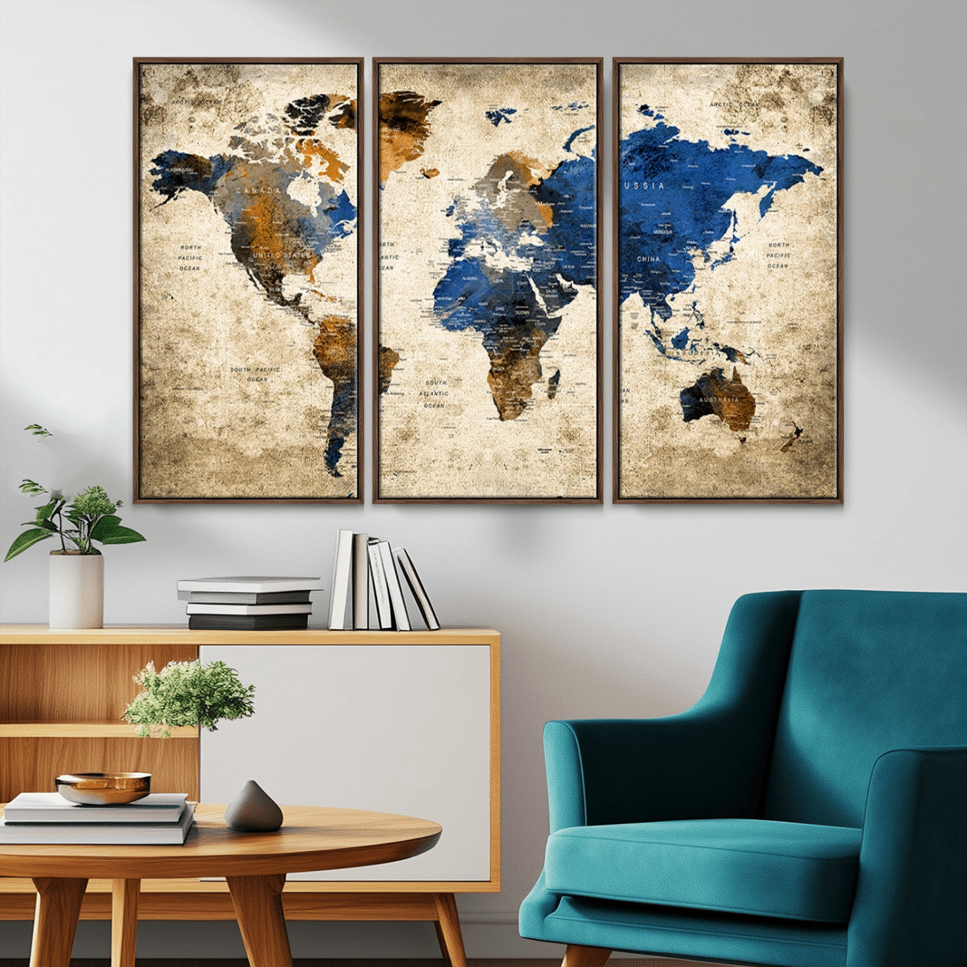 MGV-FC-48X32-3P - Push Pin World Map Canvas Print – Framed Wall Art for Couples to Track Their Travels – Anniversary