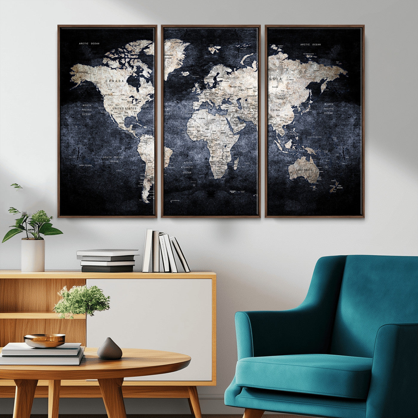 MGV-FC-48X32-3P - World Map Wall Art Canvas Print for Home and Office Decor
