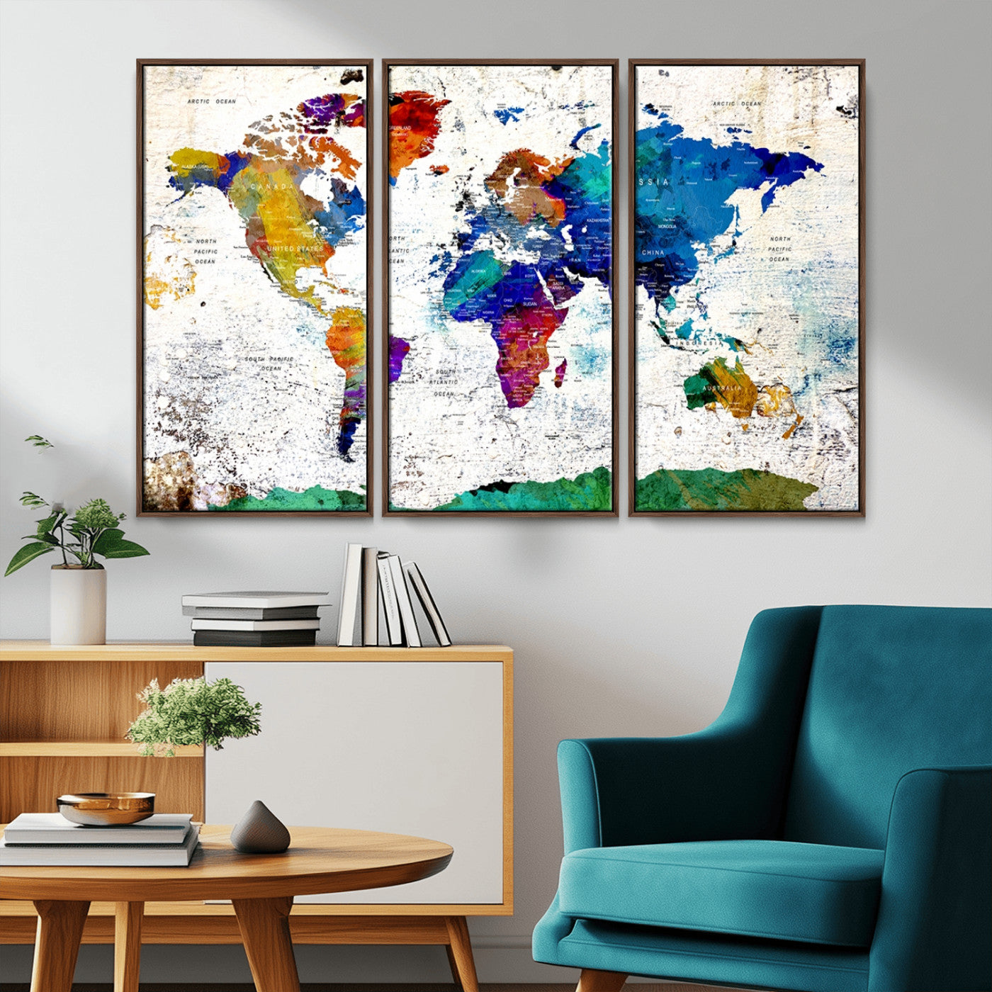 MGV-FC-48X32-3P - Push Pin World Map Canvas Print – Framed Wall Art for Couples to Track Their Travels – Anniversary