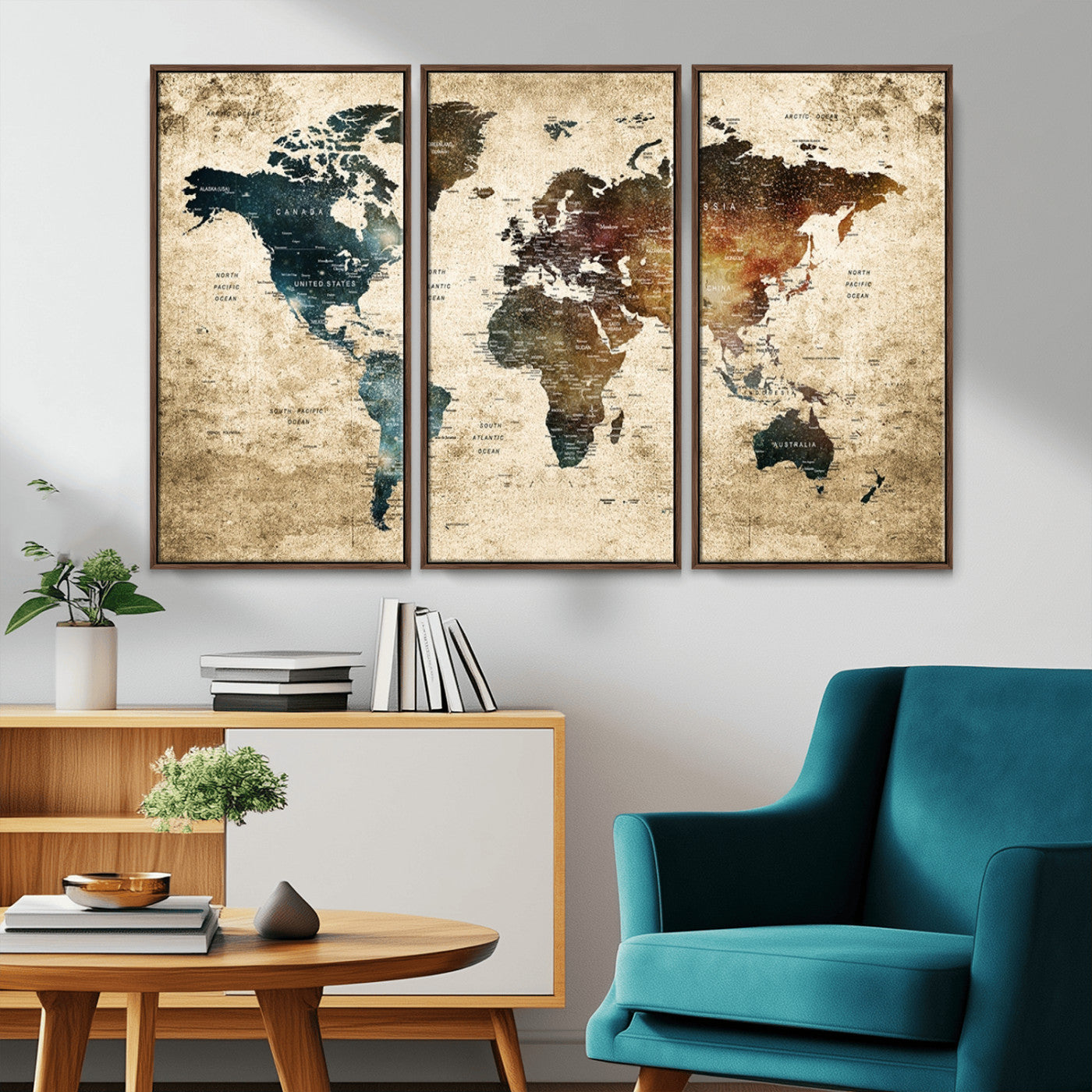 MGV-FC-48X32-3P - Push Pin World Map Canvas Print – Framed Wall Art for Couples to Track Their Travels – Anniversary