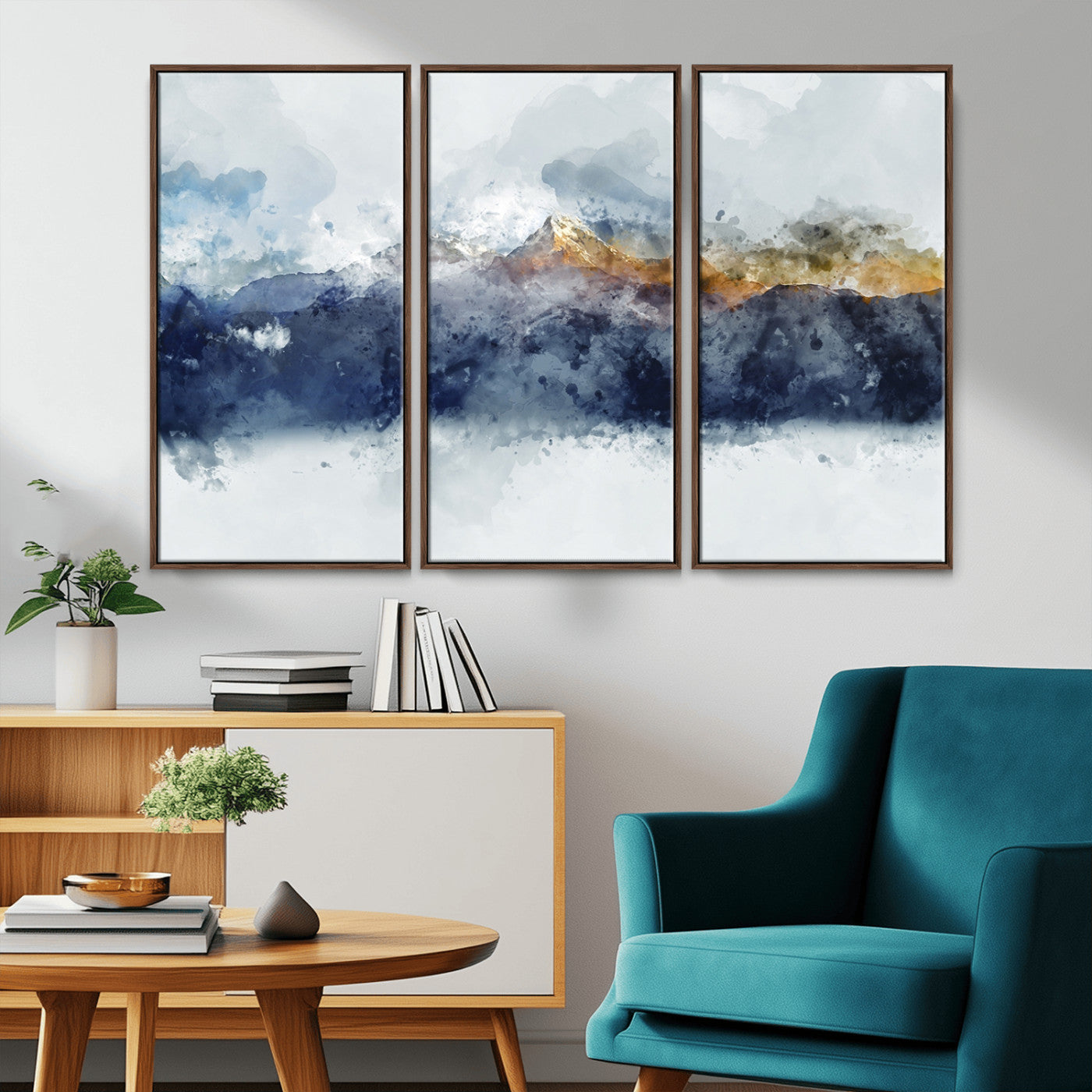 89149-MGV-CV-36X24-Abstract Mountain Range Art Canvas Print | 3 Panel Watercolor Landscape for Living Room, Office, or Bedroom | Large Ready-to-Hang Artwork