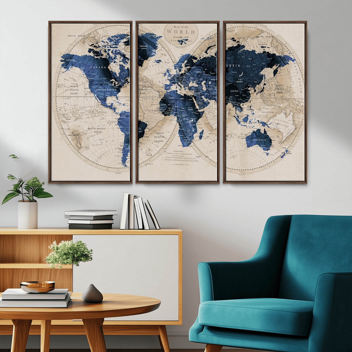 MGV-FC-48X32-3P - World Map Wall Art Canvas Print for Home and Office Decor