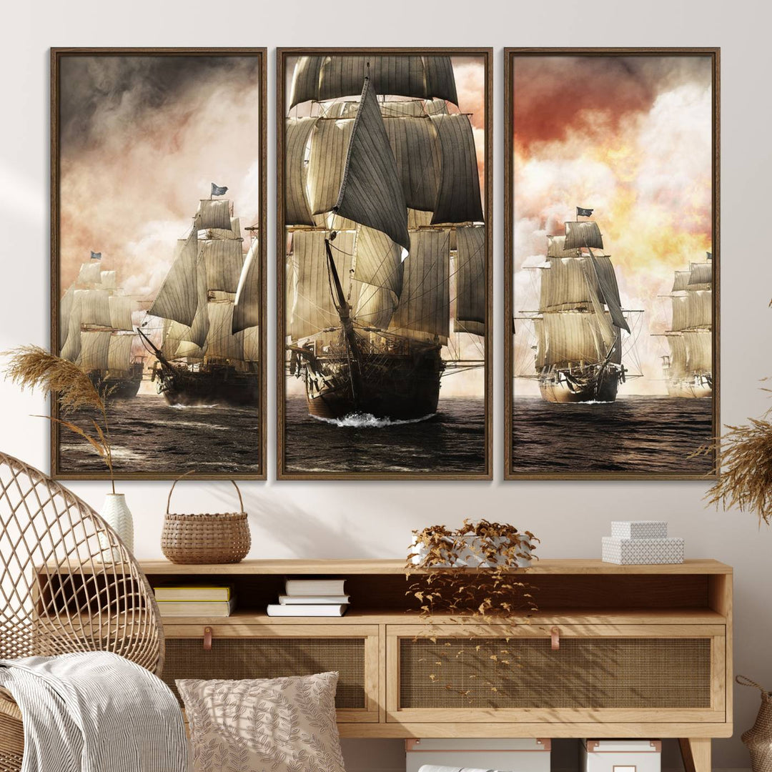 Pirate Fleet Canvas Print of ships at sea.