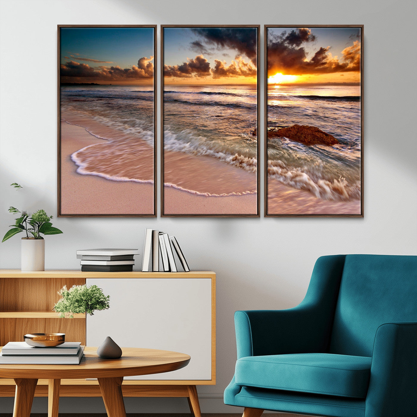 MGV-FC-48X32-3P - Sunset on Ocean Wall Art Canvas Print