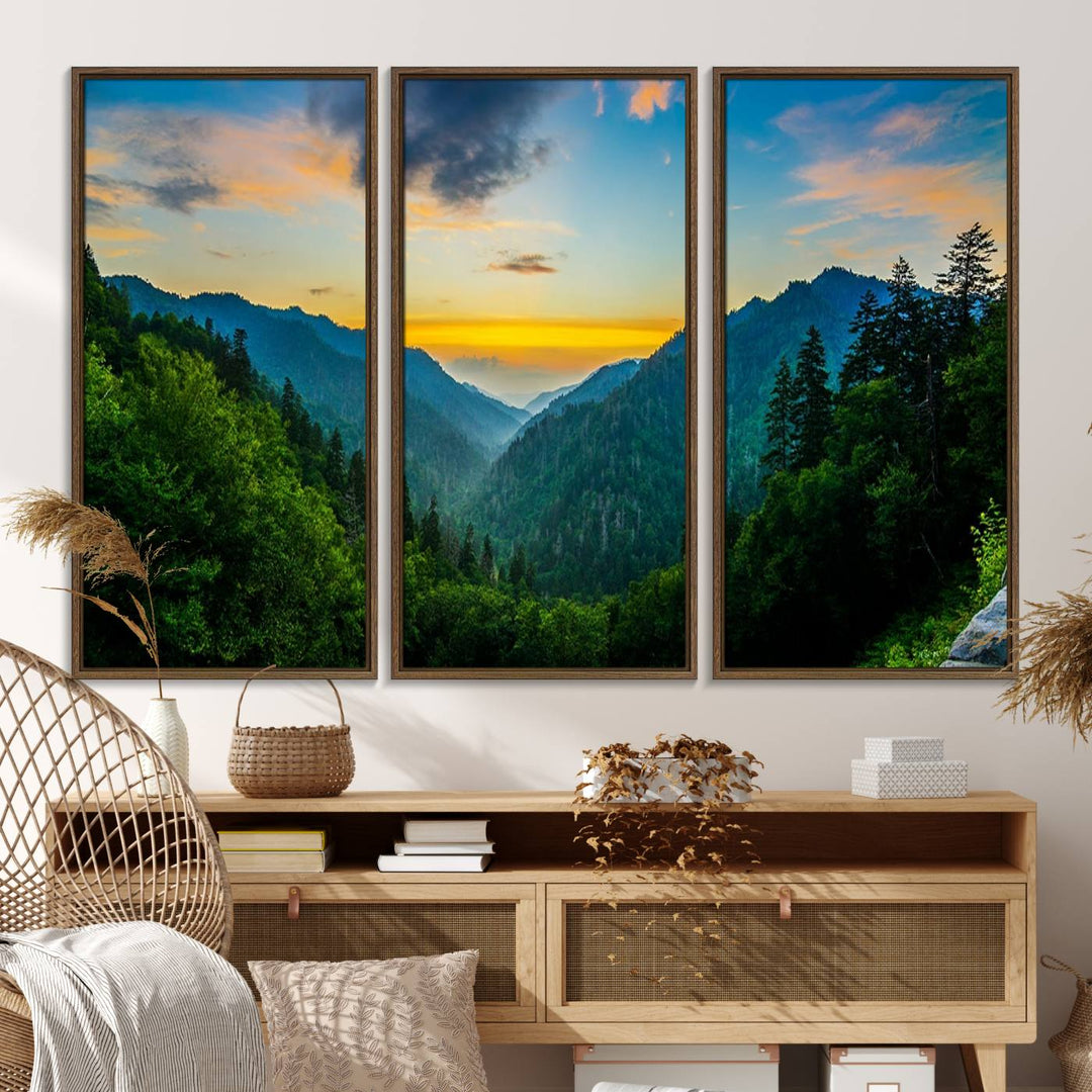 The Glamorous Landscape Canvas Wall Art is featured in the dining room.