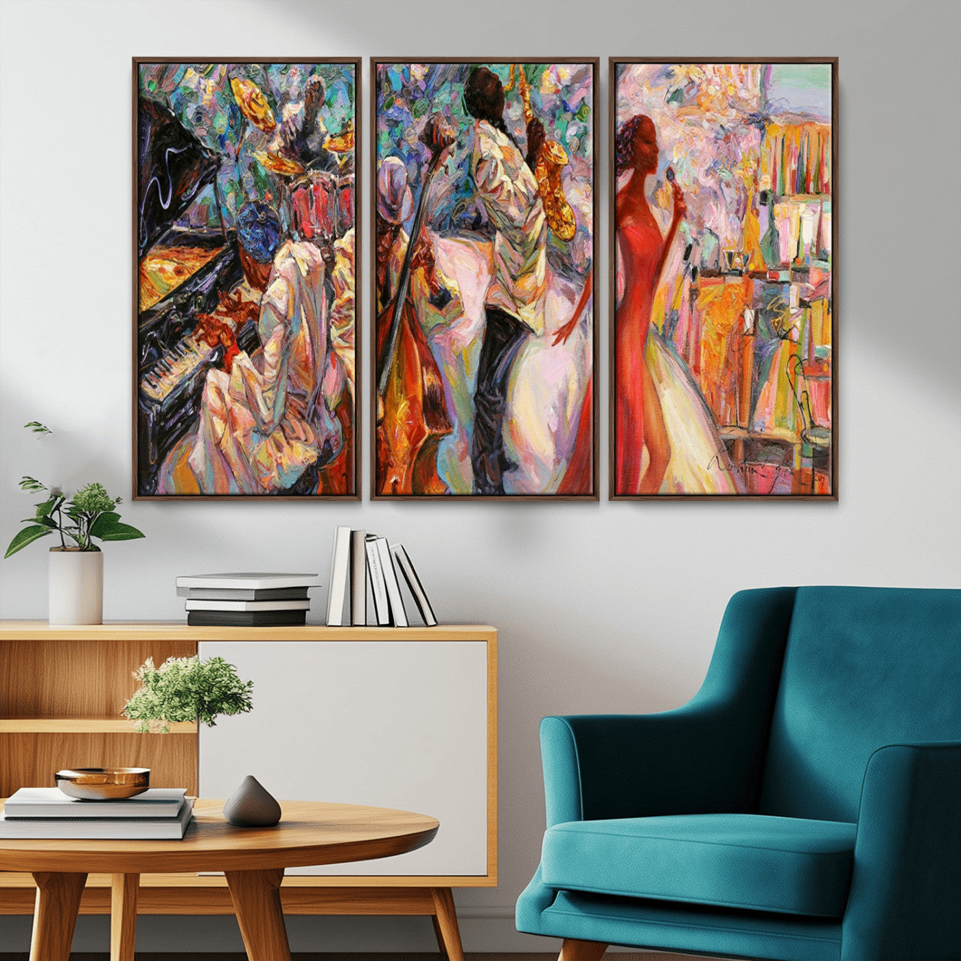 MGV-FC-48X32-3P - Abstract Afro American Jazz Canvas Wall Art | Music-Inspired Painting for Dining Room, Living Room,
