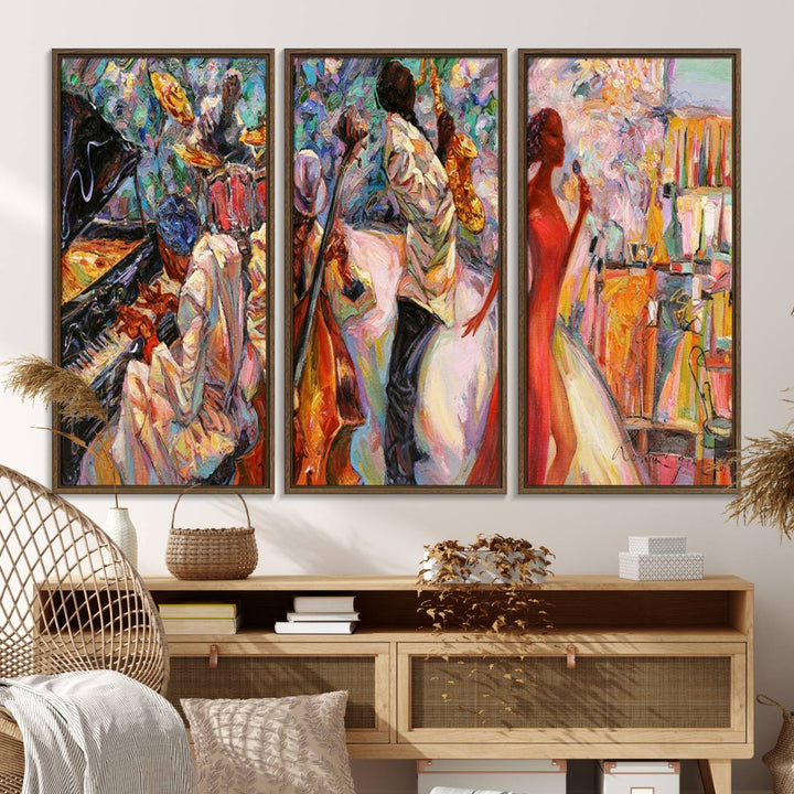 A vibrant 3-panel Afro Jazz band art is displayed prominently.