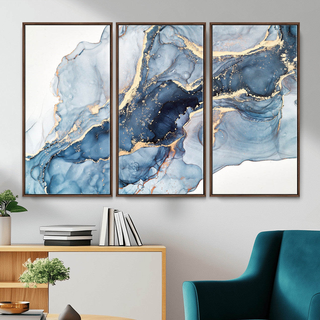 33782-MGV-CV-36X24 - Abstract Art Print - Blue Abstract Canvas Wall Art Print Abstract Art Fluid Effect Marble Wall Art
