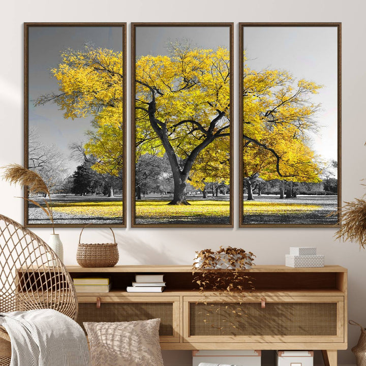 The Big Yellow Tree Canvas Print features vivid art on a ready-to-hang museum-quality canvas.