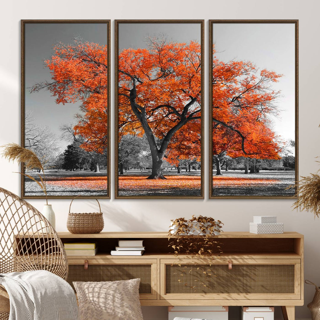 Orange Autumn Tree Canvas Wall Art Print: vibrant fall tree art on canvas.