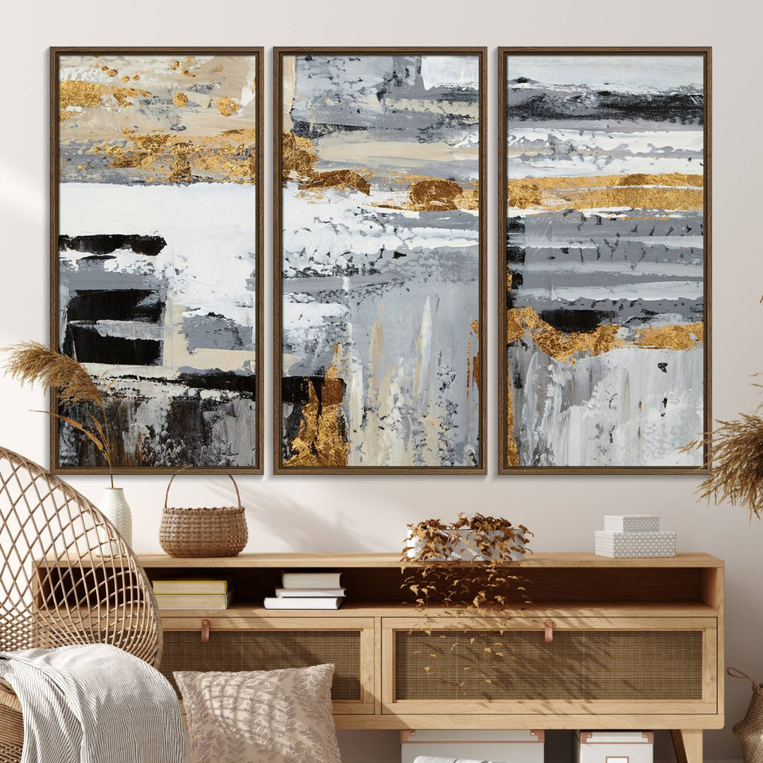 The Abstract Painting Canvas Wall Art in gray tones radiates modern elegance.