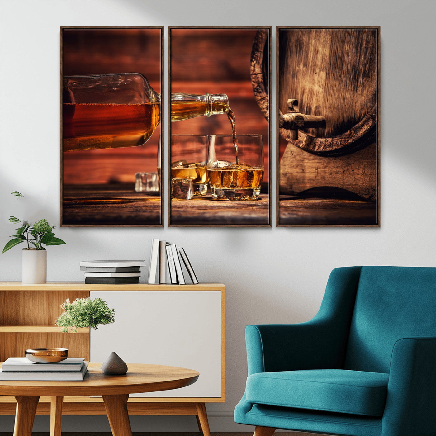 MGV-FC-48X32-3P - Whiskey and Cigar Canvas Wall Art | 3 Panel Bar Room Decor for Home Lounge, Office, or Man Cave |