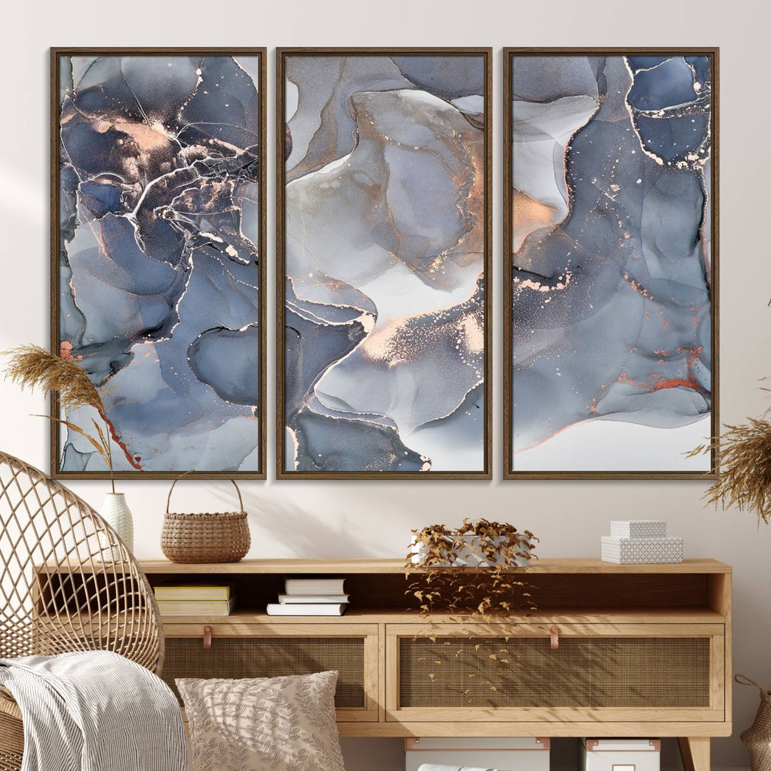 Contemporary Art Gray Gold Abstract Canvas Print.