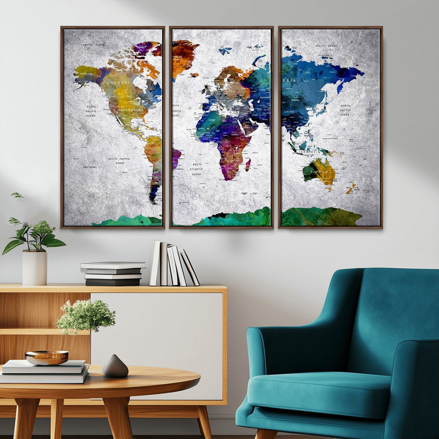 MGV-FC-48X32-3P - Push Pin World Map Canvas Print – Framed Wall Art for Couples to Track Their Travels – Anniversary