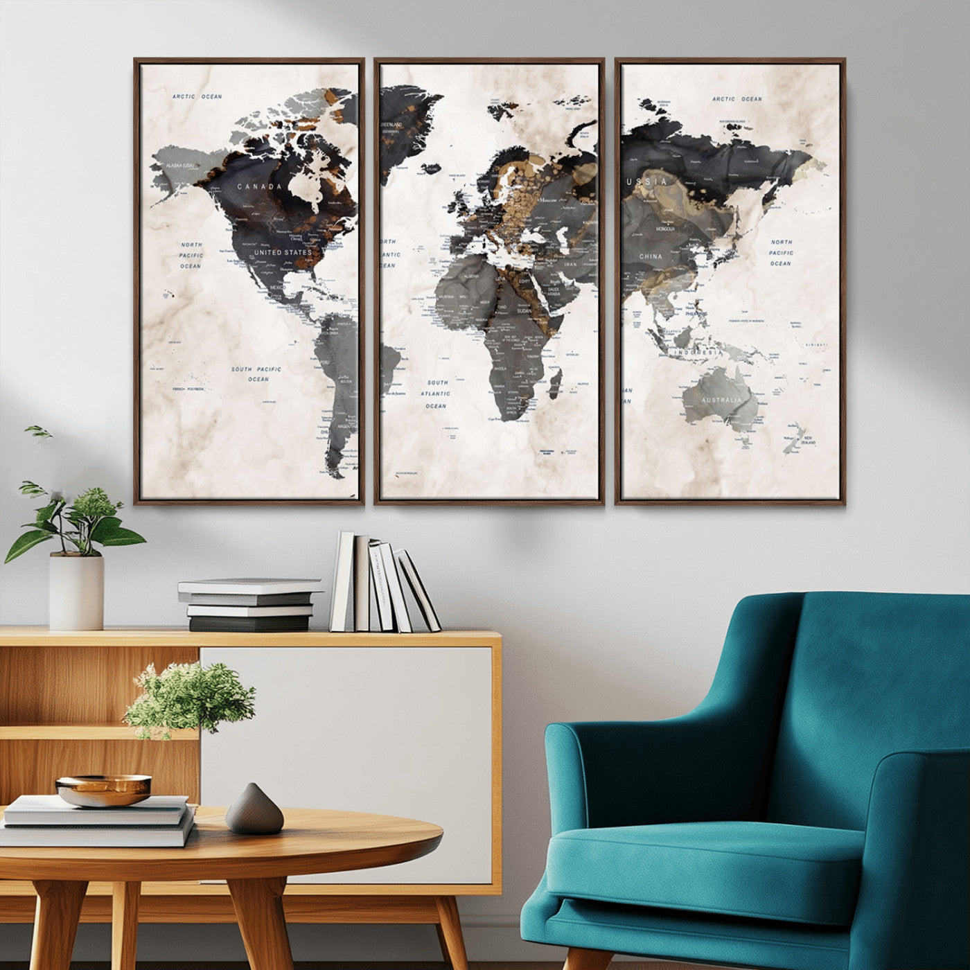 MGV-FC-48X32-3P - Push Pin World Map Canvas Print – Framed Wall Art for Couples to Track Their Travels – Anniversary