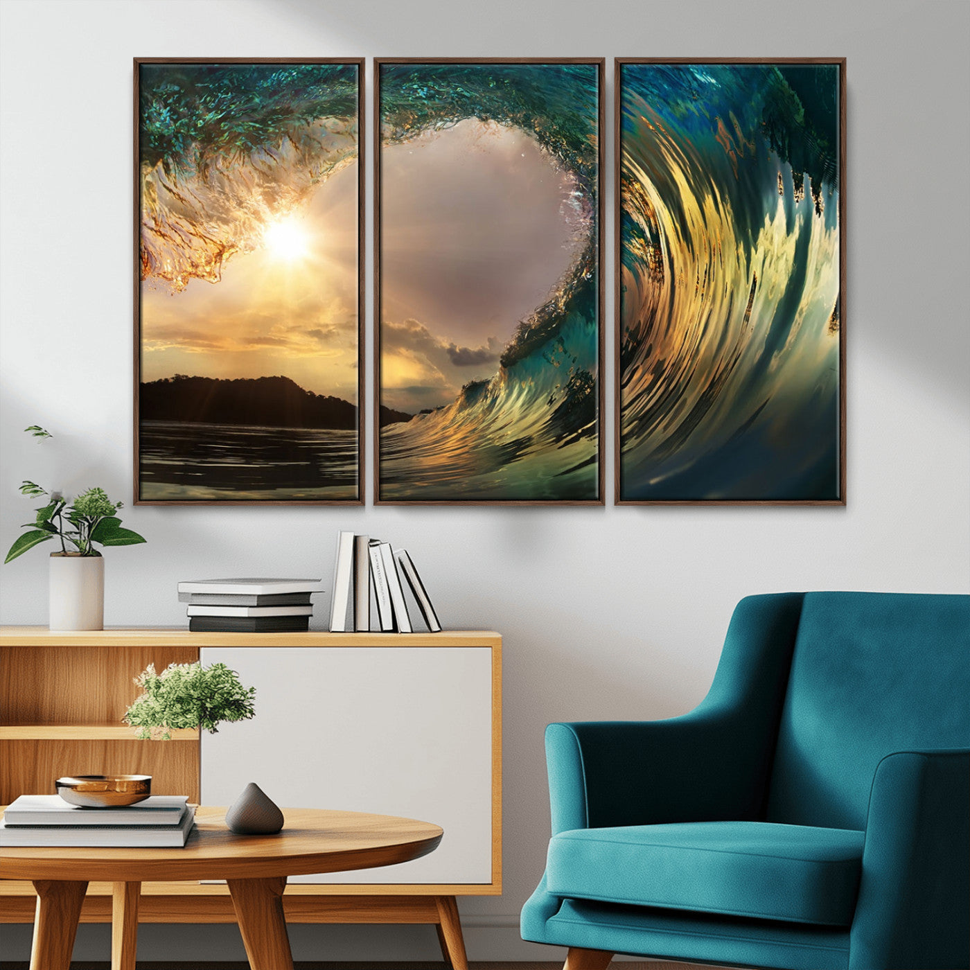 MGV-FC-48X32-3P - Golden Wave Sunset Giclee Canvas Print – Large Coastal Wall Art for Nature Lovers, Captivating Ocean Wave Decor