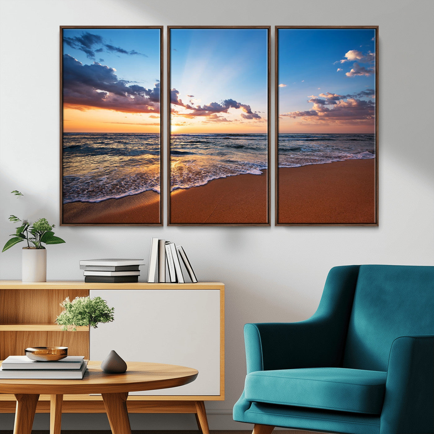 -Serene Ocean Sunset Canvas Print, Golden Hour Beach Wall Art, Giclee Canvas with Gallery Wrap and