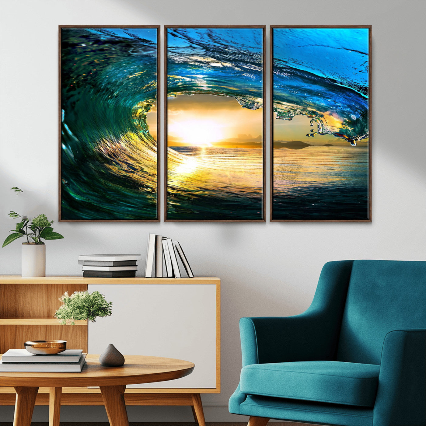 MGV-FC-48X32-3P - Ocean Wave at Sunset Canvas Art, Large Wall Print of Vibrant Water Waves, Coastal Art for Living Room and Dining Room
