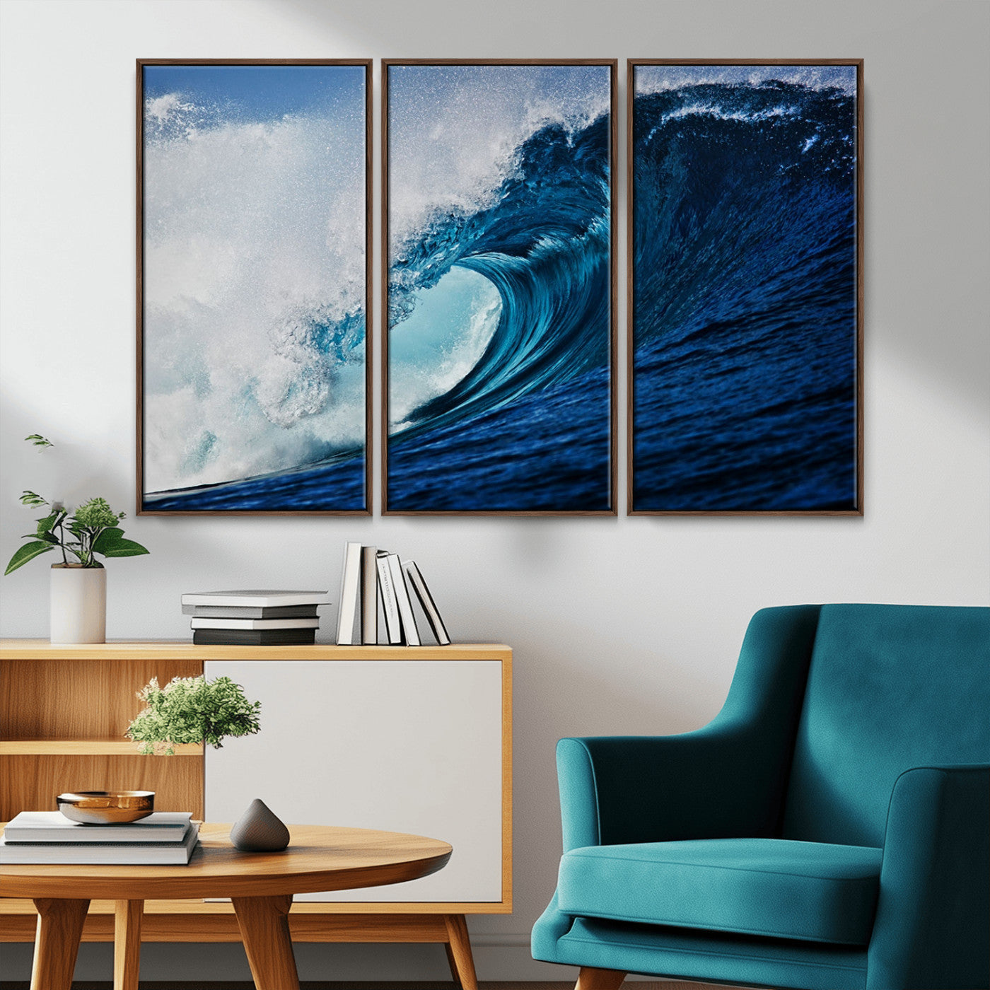 MGV-FC-48X32-3P - Ocean Wave at Sunset Canvas Art, Large Wall Print of Vibrant Water Waves, Coastal Art for Living Room and Dining Room Decor