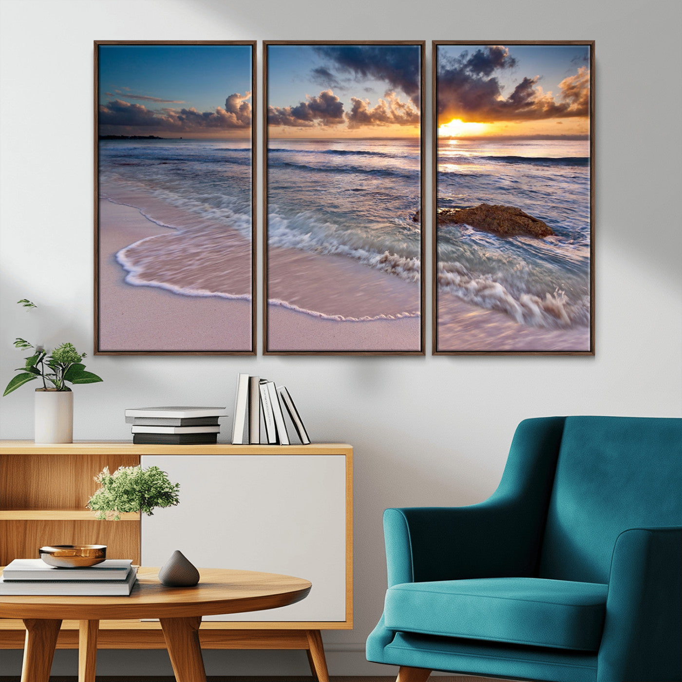 MGV-FC-48X32-3P - Sea Ocean Sunset Beach Wall Art Canvas Print