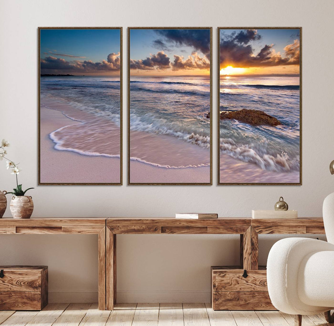 Sea Ocean Sunset Beach Wall Art Canvas Print.