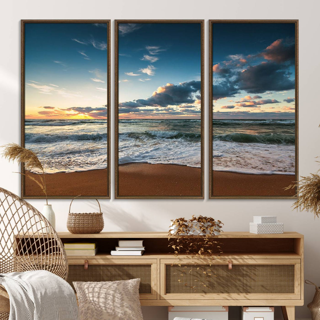 Ocean Beach Wall Art Canvas Print hangs prominently.