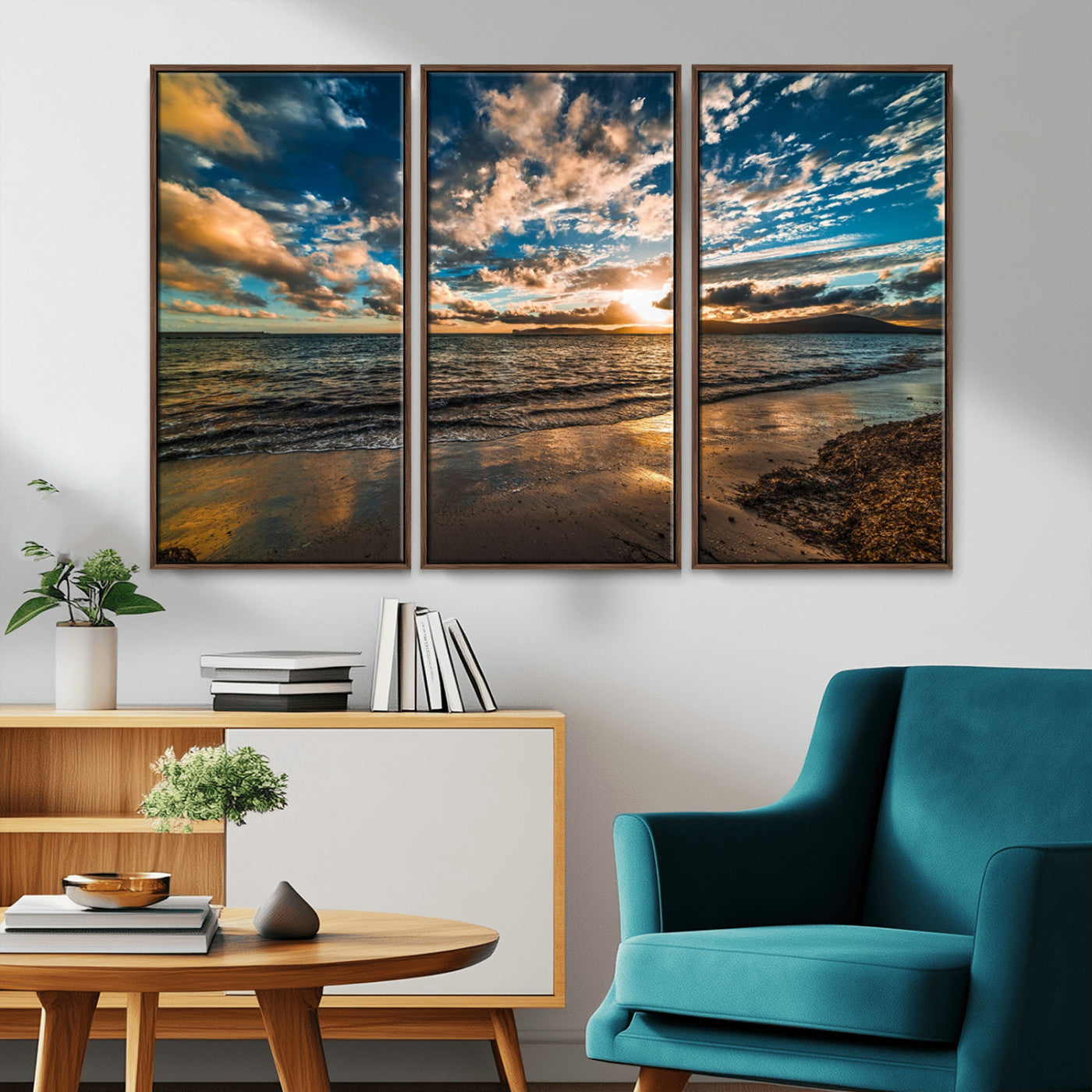 MGV-FC-48X32-3P - Beach Wall Art - Stunning Ocean Sunset Canvas Print with Coastal Design for Elegant and Relaxing