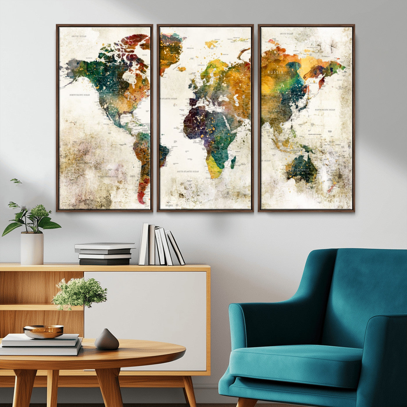 MGV-FC-48X32-3P - Push Pin World Map Canvas Print – Framed Wall Art for Couples to Track Their Travels – Anniversary