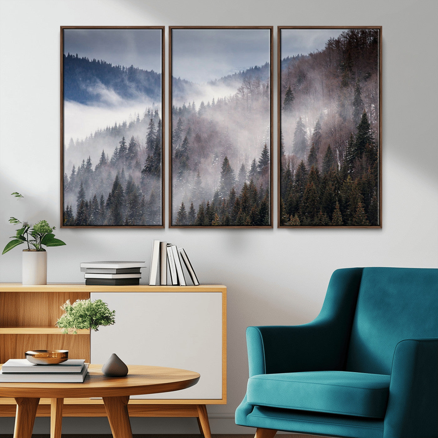 MGV-FC-48X32-3P - Beautiful Rising Fog in Winter Mountain Landscape - Framed Rising Fog in Winter Mountain Canvas