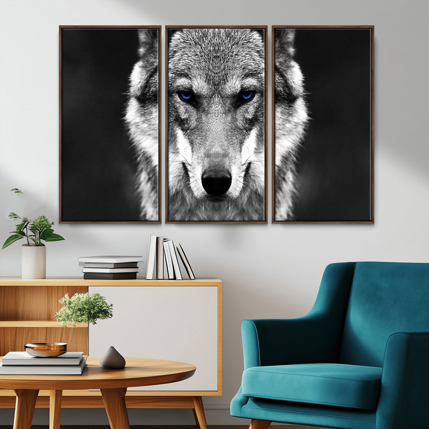 MGV-FC-48X32-3P - Black and White Wild Wolf Wall Art Canvas Print