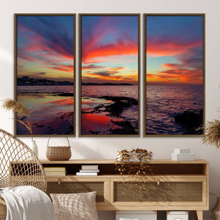 The Glorious Sunset on The Beach canvas print adorns the dining room.