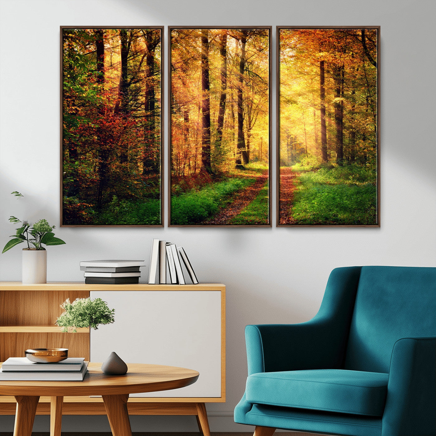 MGV-FC-48X32-3P - Forest Fall Wall Art Print - Sunlight Through Trees Wall Art Canvas Print