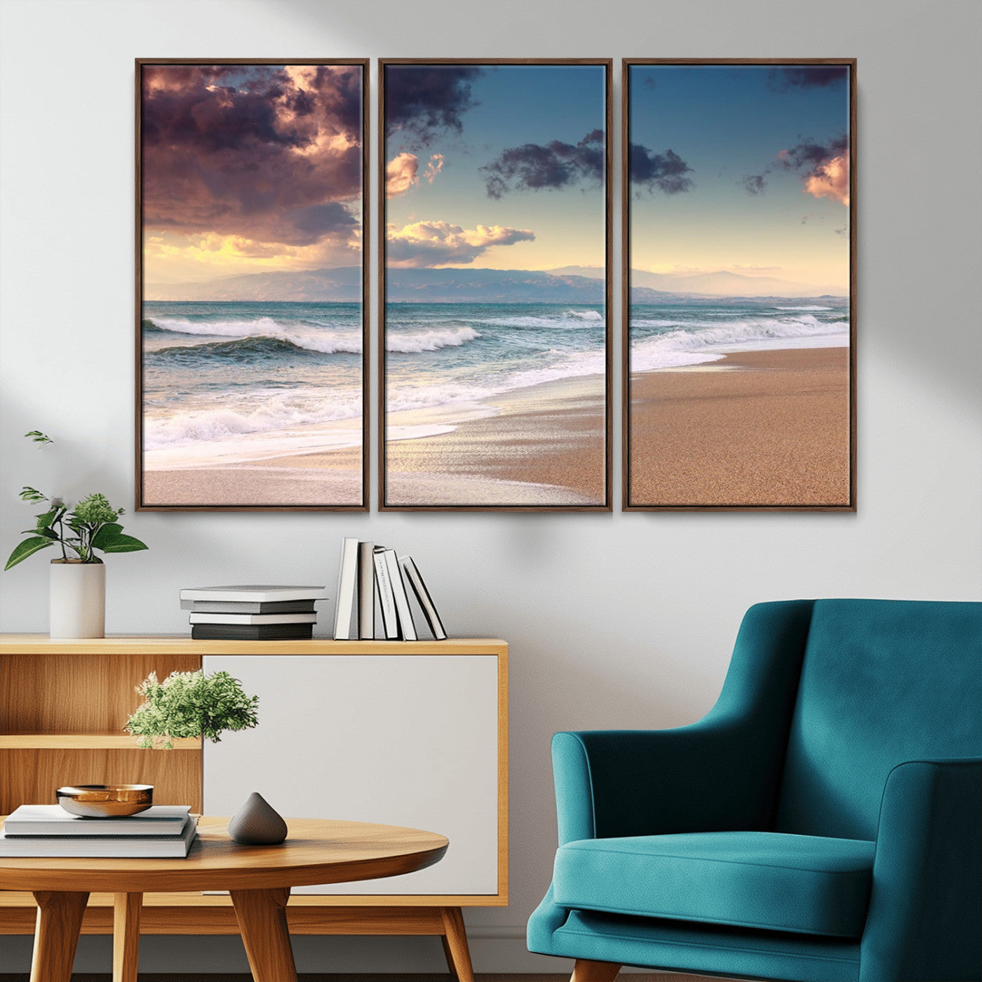 MGV-FC-48X32-3P - Cloudy Weather Beach Sunset Canvas Print | Sunrise Wall Art Canvas Print