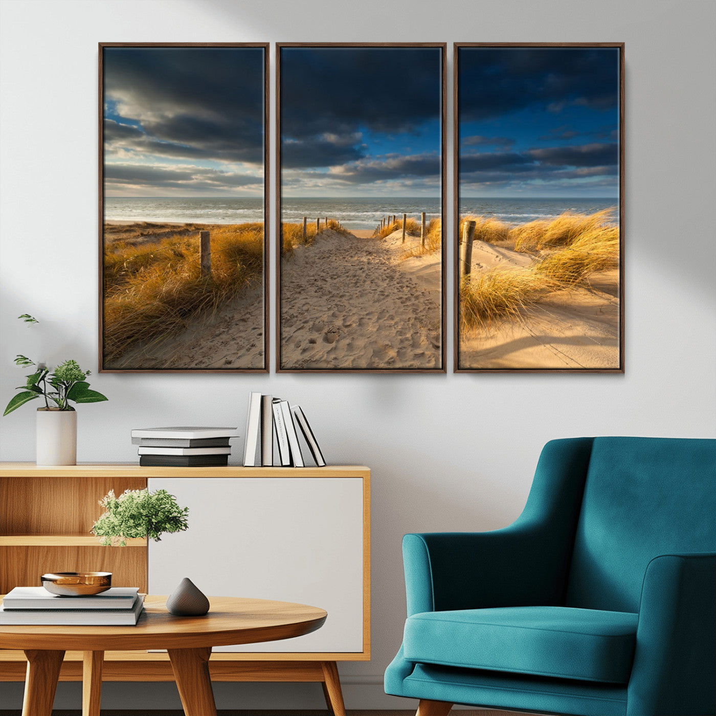 MGV-FC-48X32-3P - Ocean Beach Dark Clouds Wall Art Canvas Print