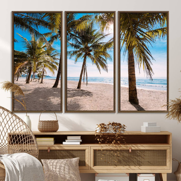 The Palm Beach Tropical Island Canvas Print is perfect wall art for a sunny beach vibe.