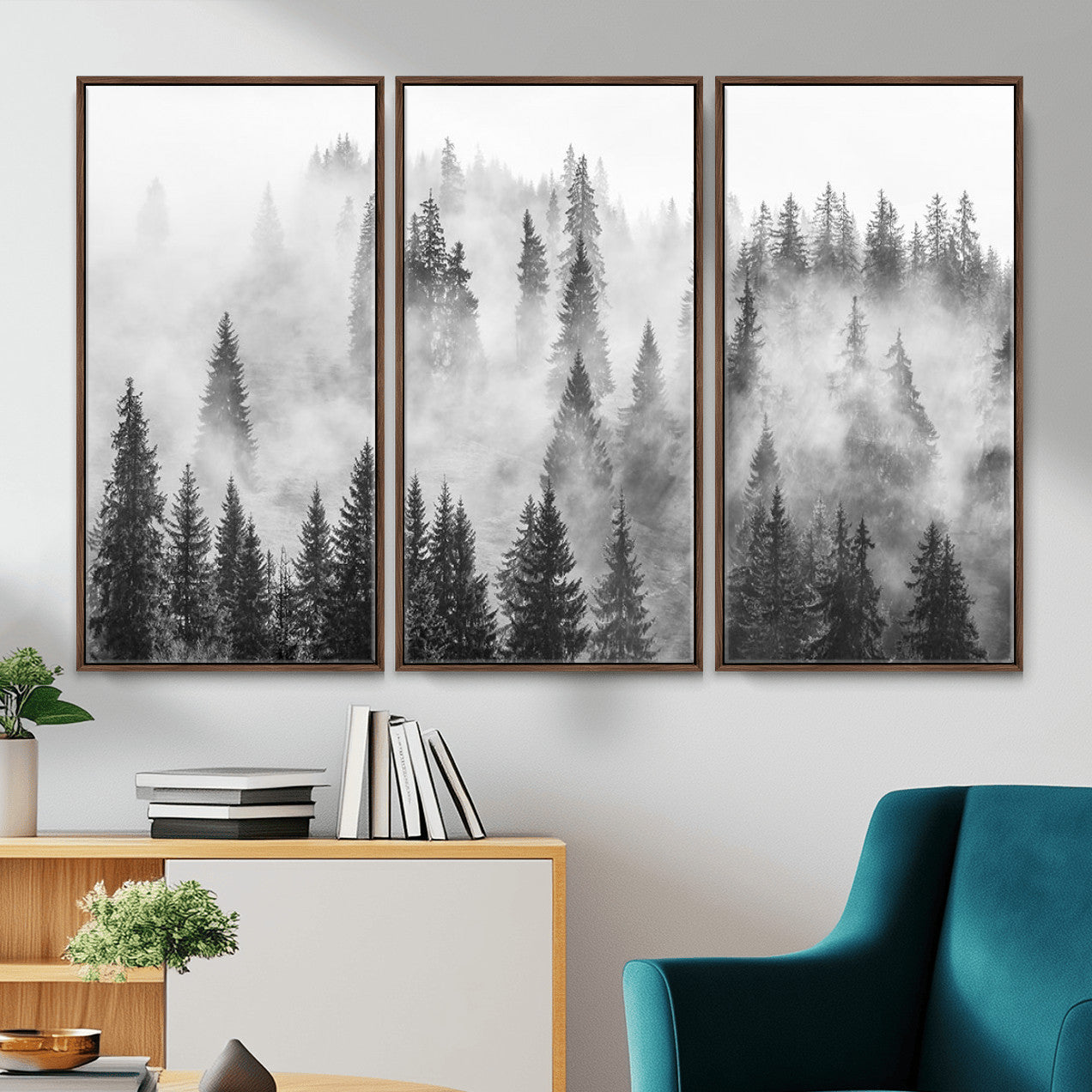 10422-MGV-CV-36X24 - Forest Wall Art Print | Foggy Pine Forest Canvas Wall Art - Black and White Nature Decor for Living