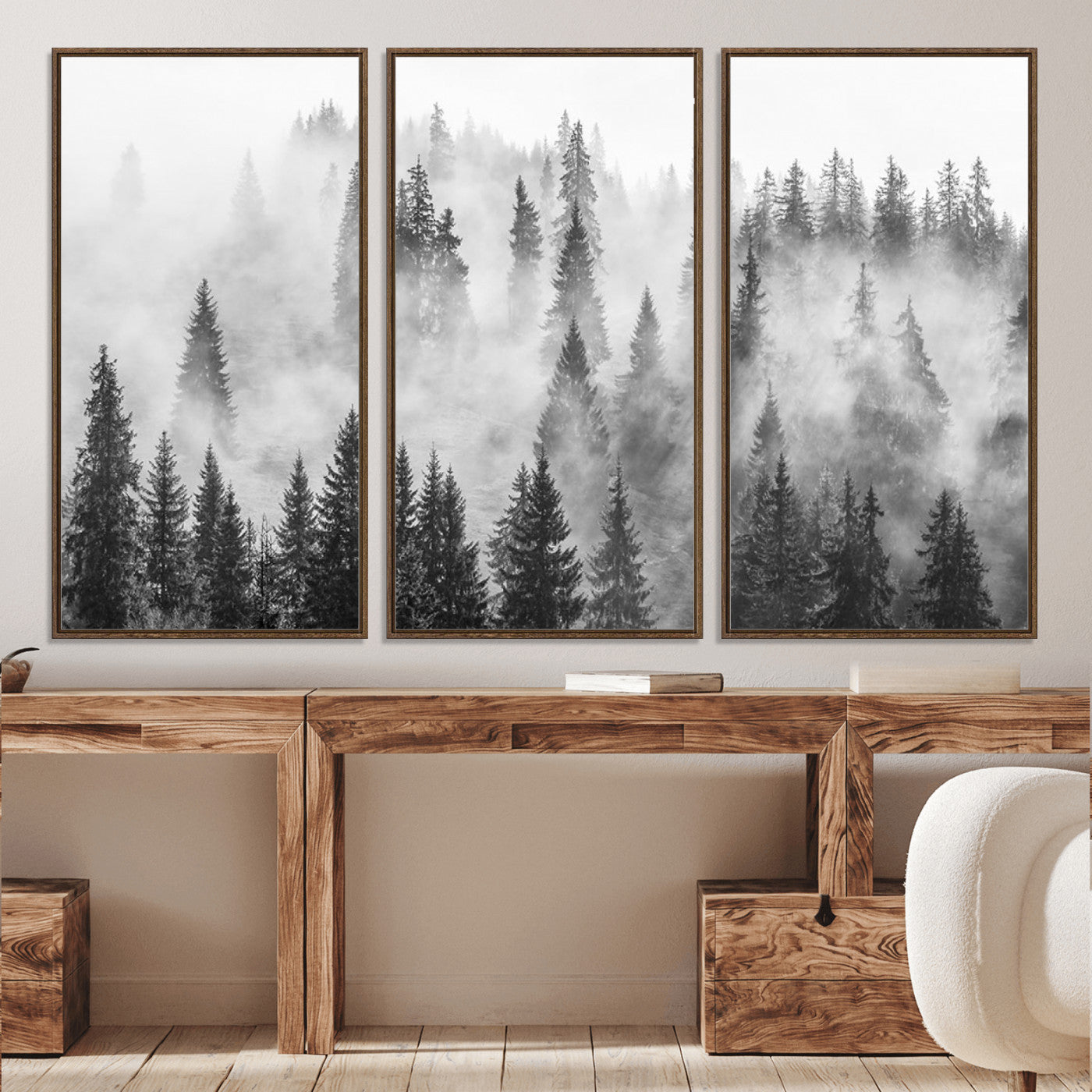 10422-MGV-CV-36X24-Forest Wall Art Print | Foggy Pine Forest Canvas Wall Art - Black and White Nature Decor for Living Room